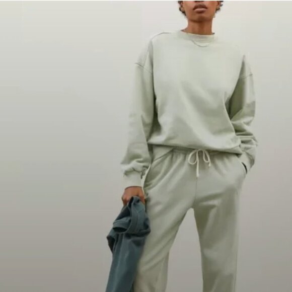 Everlane The Track Oversized Crew Sweatshirt Light Green - Picture 2 of 8